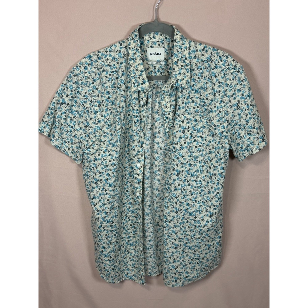 prAna Top Men's Short Sleeve Slim Button-Up Shirt Medium Outdoor Stimmersee